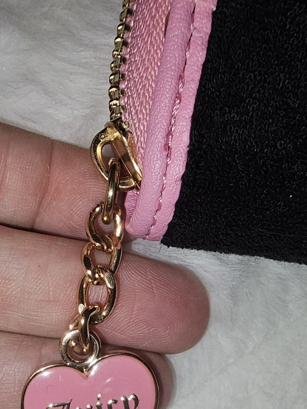 Juicy Couture Black & Pink Embroidered Zip Around Wallet